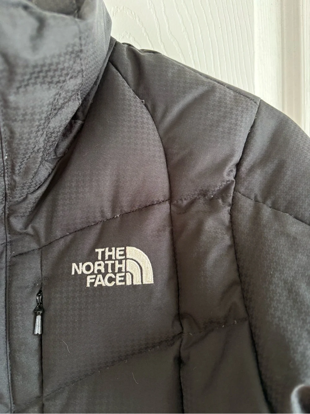 The North Face Logo Quilted Goose Down Full Zip Jacket Warm Womens‎ S Black 550